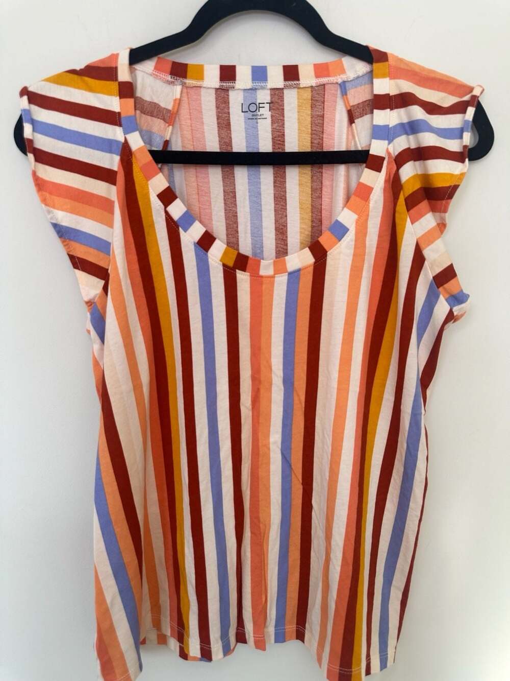 Loft Outlet Striped Flutter Sleeve Top Size L Multicolored
